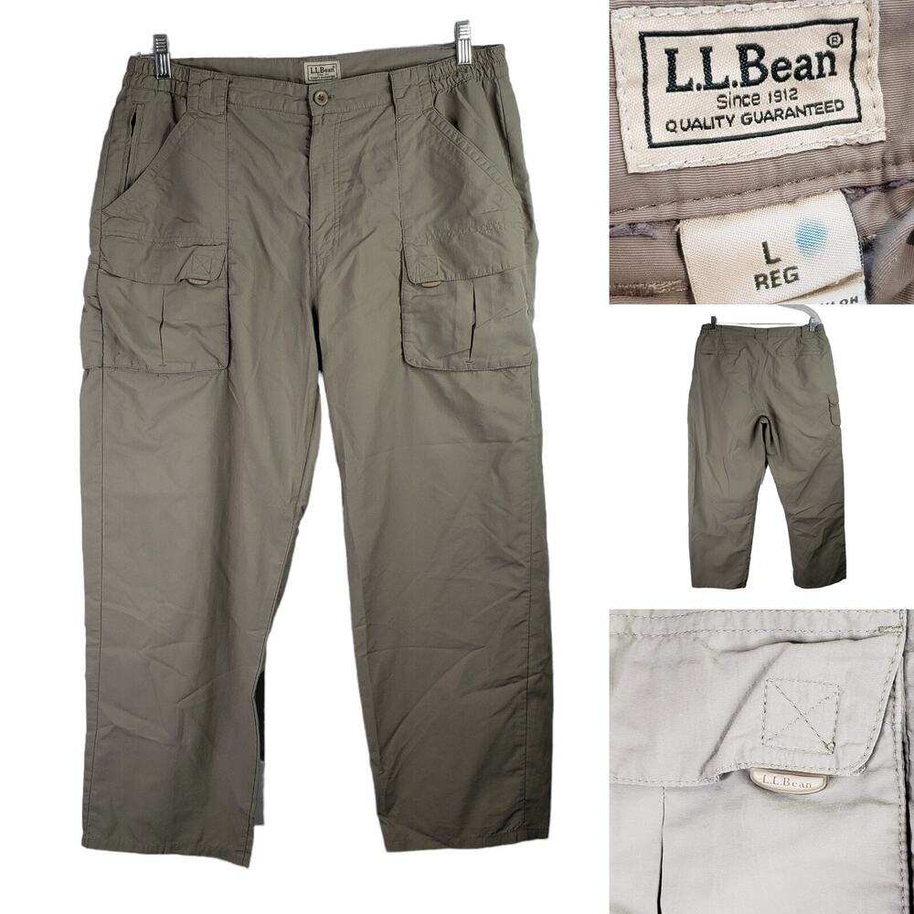 LL‎ Bean Pants Cargo Mens L Gorpcore Khaki Nylon Stretch Hiking Camping 36X28